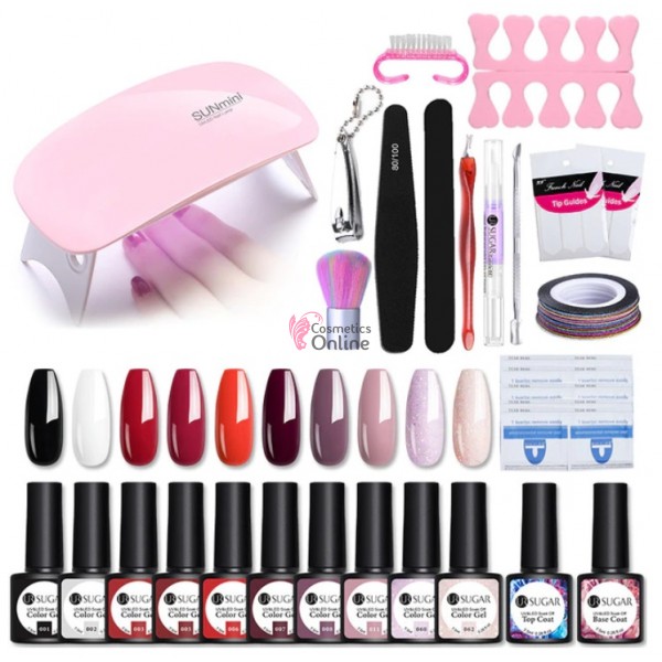 Kit pentru unghii SUGAR model URS 002 cu Lampa UV / LED 6W  + 8 Oje Semipermanente